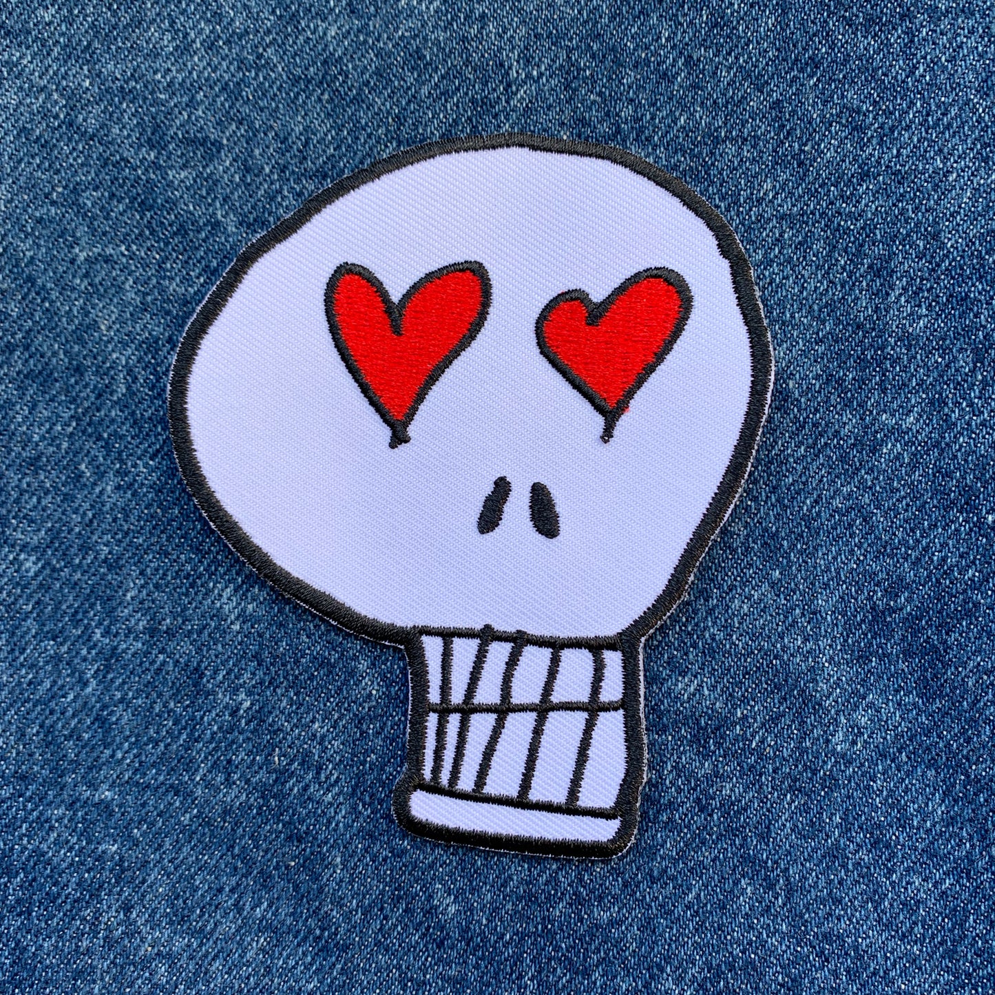 Heart Eyes Skull Embroidered Patch