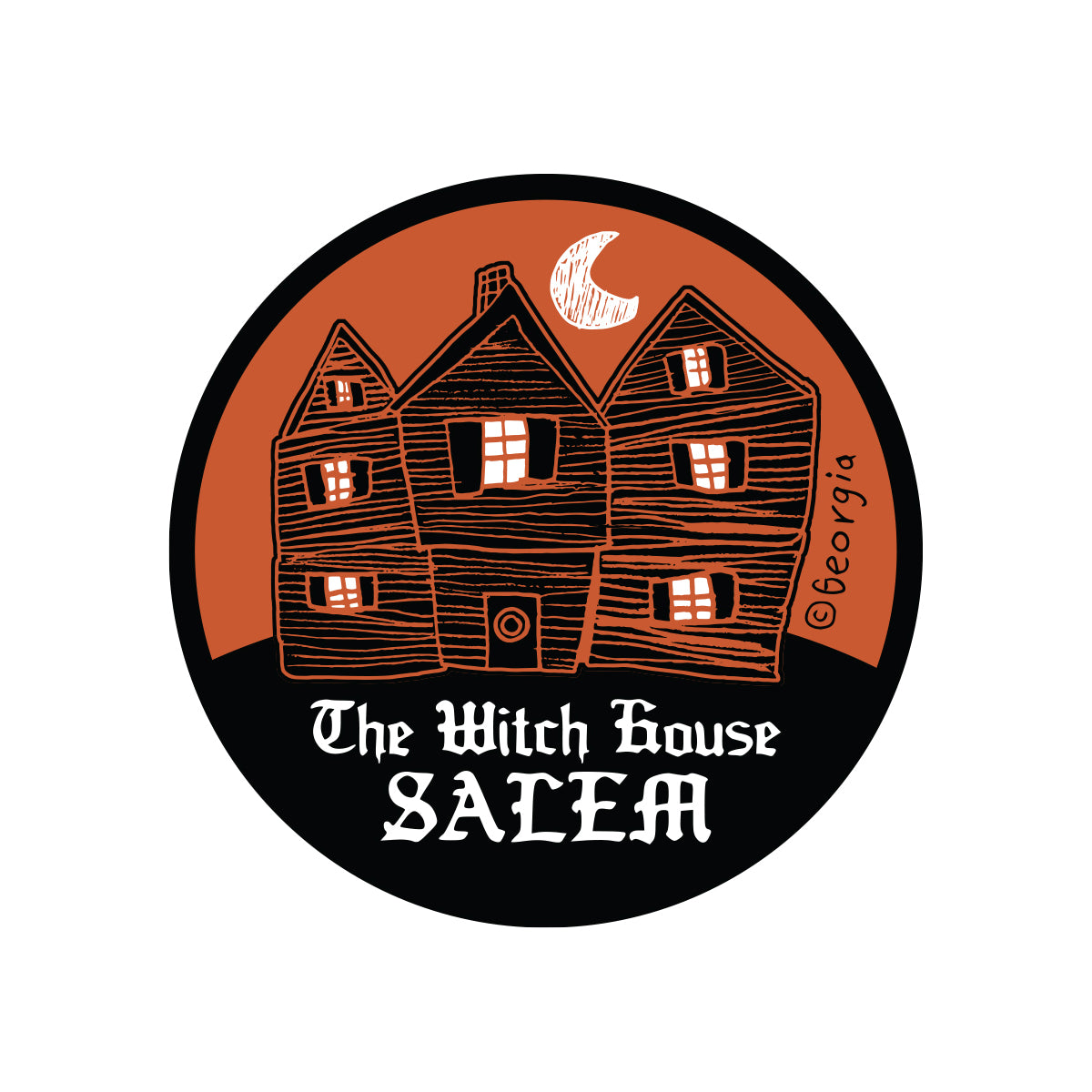 Salem 4" diameter Witch House Sticker