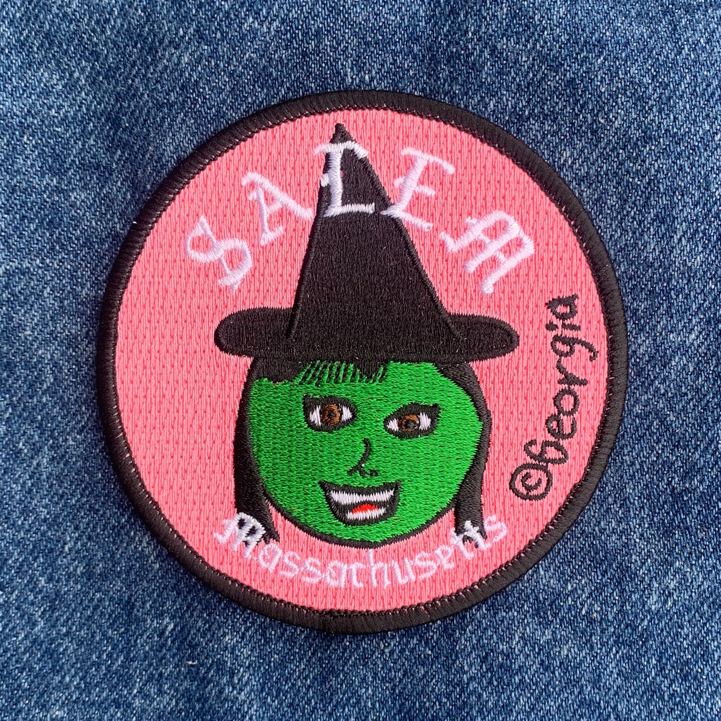 Salem, Massachusetts Circle Witch Patch (Pink)