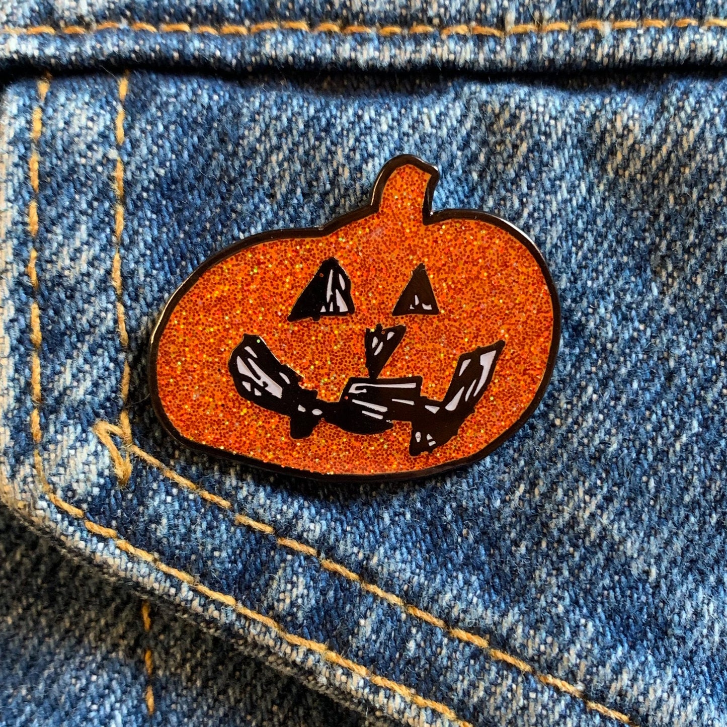 Glitter Pumpkin Enamel Pin