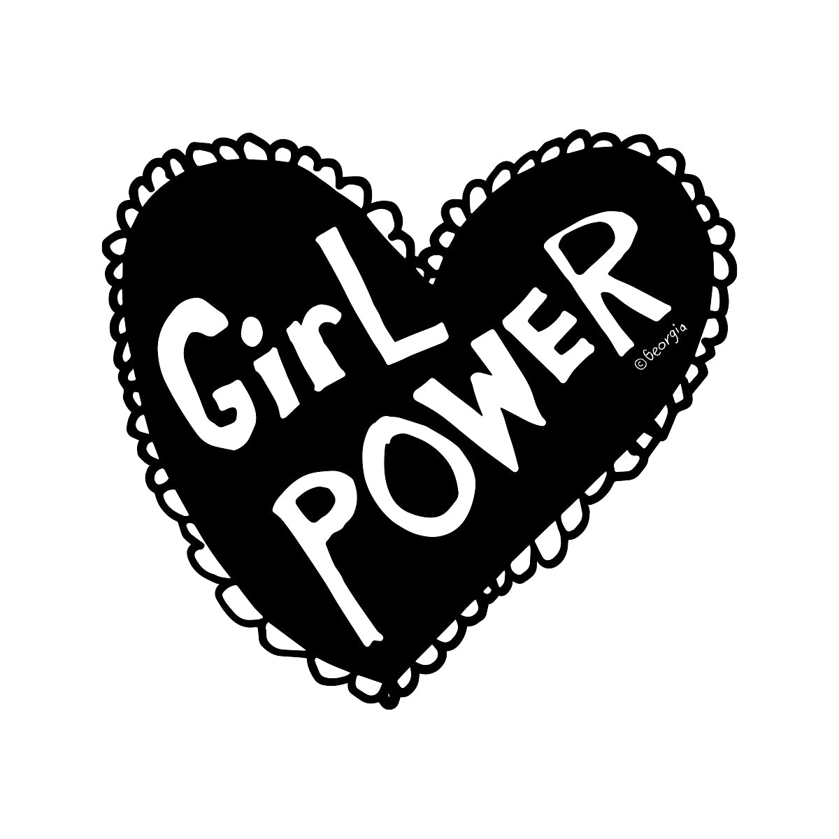 Girl Power Sticker in black heart style. 