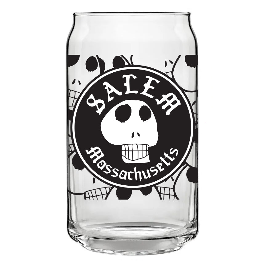 Salem MA skull 16oz can shaped glass