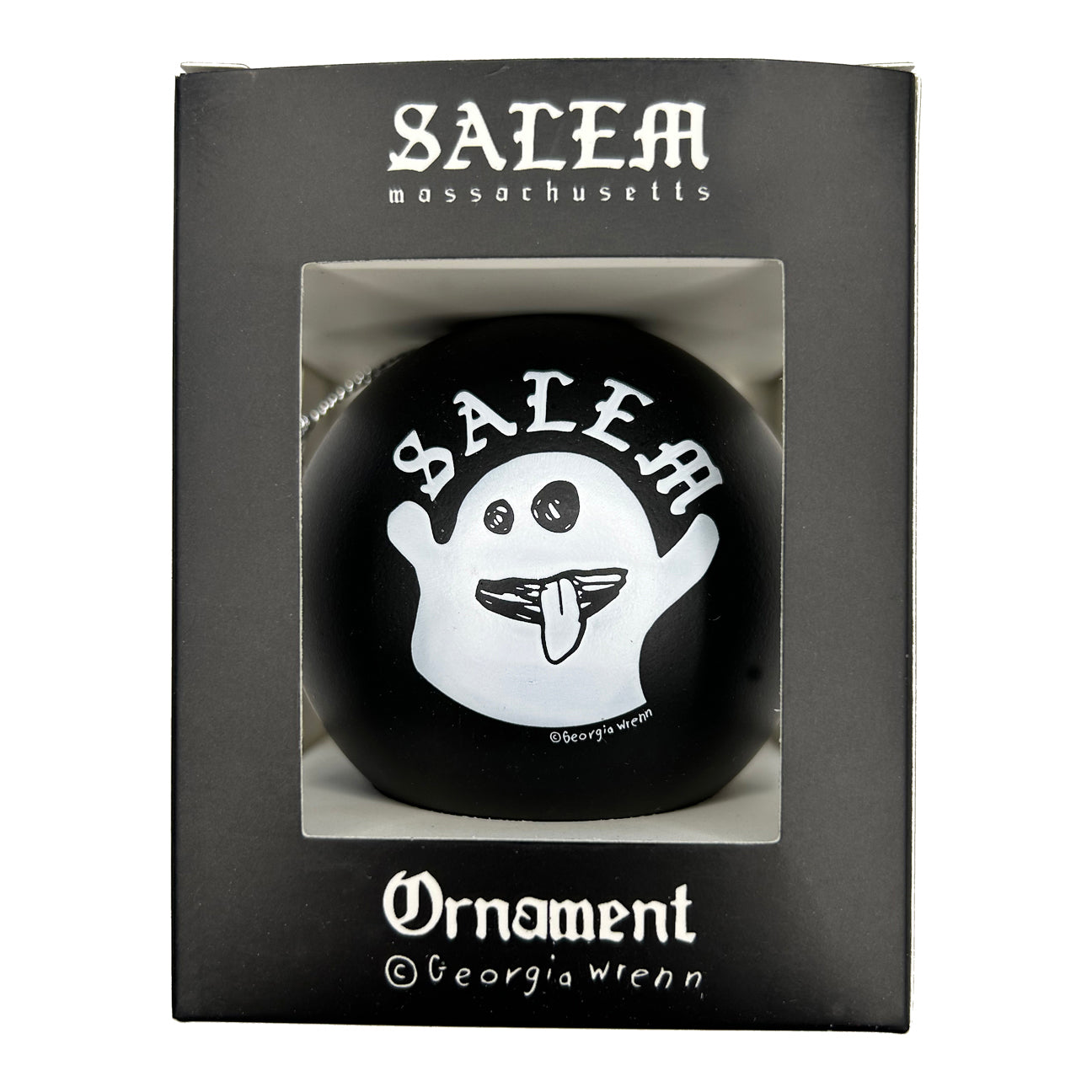 Ornament black with a Salem Ghost. Designed in Salem, MA.