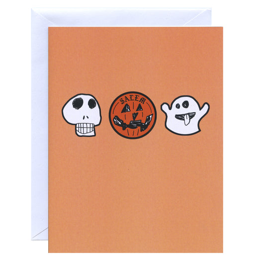 Skull, Pumpkin, & Ghost Greeting Card